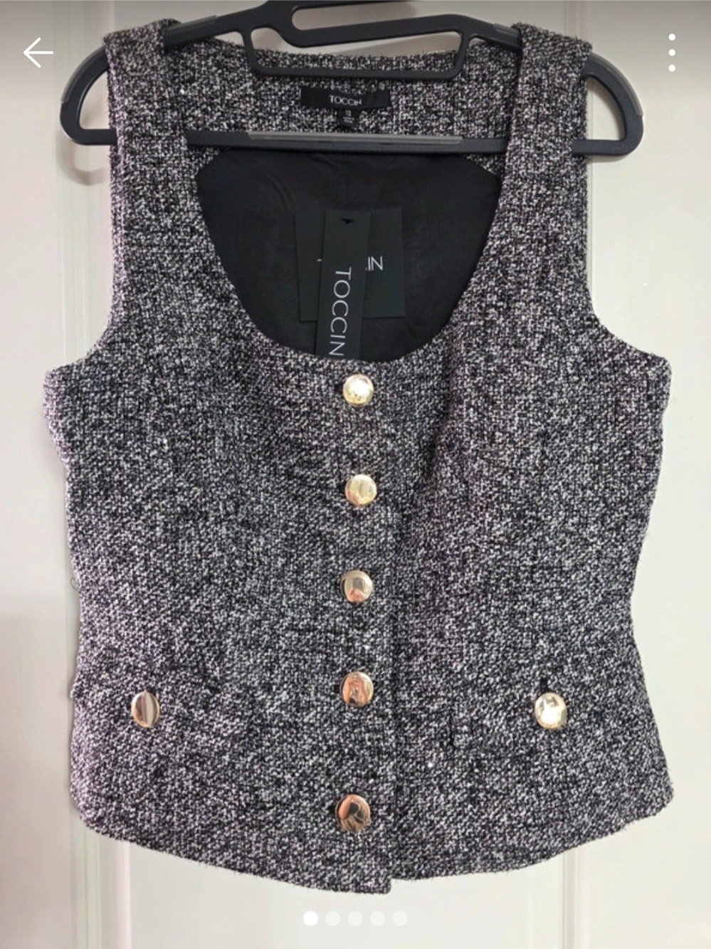 TOCCIN Georgia Scoop Neck Button-Front Top Charcoal & Black Size 12